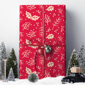 Rode bloemige blad botanische Kerstmis Cadeaupapier
