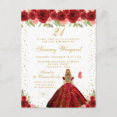 Rode bloemige blonde haren prinses verjaardagsfees briefkaart (Voorkant)