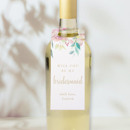 Rode Bloemige Bruidsmeisje Voorstel Wijn Flessenhanger
