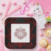 Rode bloemige bruiloft papieren borden bordje (Feest)