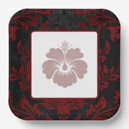 Rode bloemige bruiloft papieren borden bordje