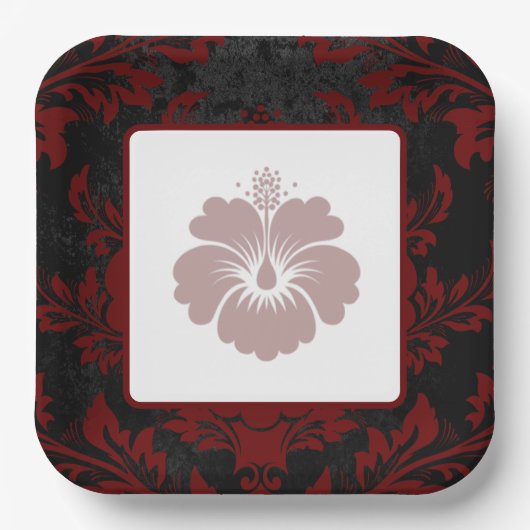 Rode bloemige bruiloft papieren borden bordje (Voorkant)