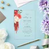 Rode Bloemige Bruiloft V2 Acryl Uitnodigingen (Insitu (Huwelijk))