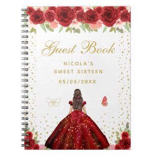 Rode Bloemige Bruine Haren Prinses Sweet Sixteen Notitieboek