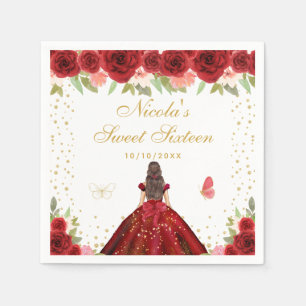 Rode Bloemige Bruine Haren Prinses Sweet Sixteen Servet