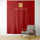 Rode bloemige Chinese trouwfoto-achtergrond Wandkleed (In situ)