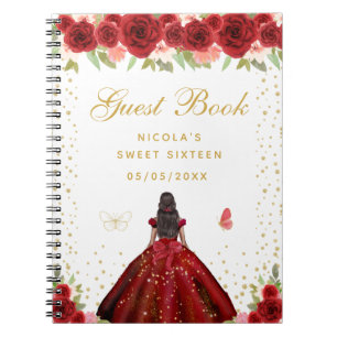 Rode Bloemige Donkere Huid Prinses Sweet Sixteen Notitieboek