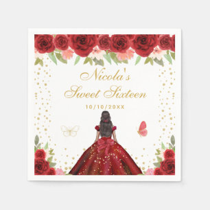 Rode Bloemige Donkere Huid Prinses Sweet Sixteen Servet