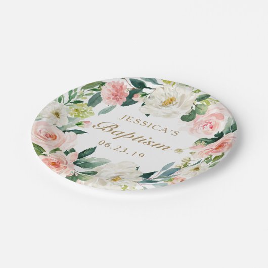 Rode Bloemige Doop Papieren Bord (Gekanteld)