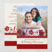 Rode Bloemige Foto 5e Jubileum Uitnodiging (Voorkant / Achterkant)