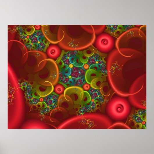 Rode Bloemige Fractal Poster (Voorkant)
