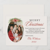 RODE BLOEMIGE GEPERSONALISEERDE FOTO KERSTGROET FEESTDAGENKAART (Voorkant / Achterkant)