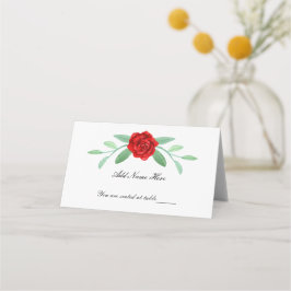 Rode bloemige groene blad table placecard plaatskaartje