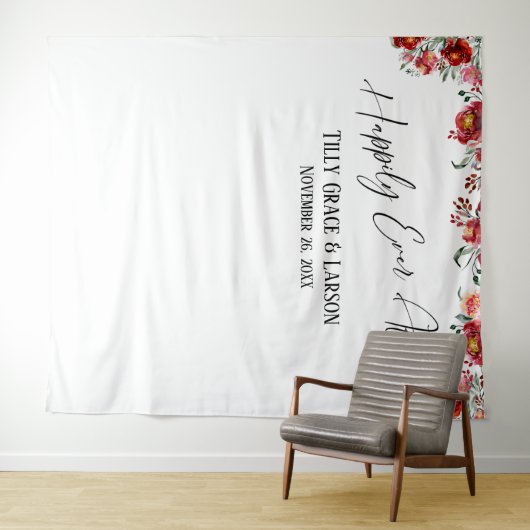 Rode bloemige Happily Ever After-foto-achtergrond Wandkleed (In Situ (horizontaal))