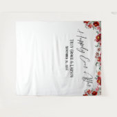 Rode bloemige Happily Ever After-foto-achtergrond Wandkleed (Voorkant (horizontaal))