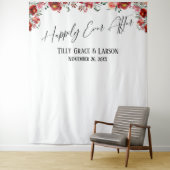 Rode bloemige Happily Ever After-foto-achtergrond Wandkleed (In situ)