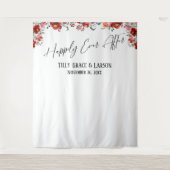 Rode bloemige Happily Ever After-foto-achtergrond Wandkleed (Voorkant)