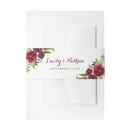 Rode Bloemige Herfst Bruiloft Buikband Uitnodigingen Wikkel