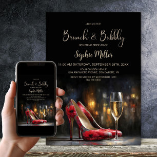 Rode bloemige hoge hakken schoenen brunch en bubbe kaart