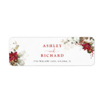 Rode bloemige kerst bruiloft retouradres sticker