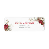 Rode bloemige kerst bruiloft retouradres sticker (Voorkant)