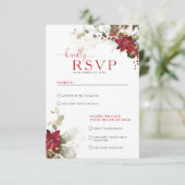 Rode bloemige Kerst Huwelijk RSVP Kaart (Staand voorkant)
