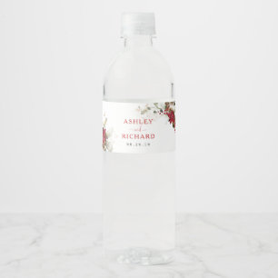 Rode bloemige Kerst Huwelijk Wijnfles Label Waterfles Etiket