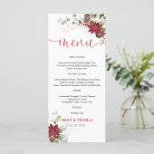 Rode Bloemige Kerst Huwelijksmenu Menu (Staand voorkant)