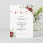 Rode Bloemige Kerst Huwelijksmenu  Menu (Staand voorkant)