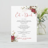 Rode Bloemige Kerst Huwelijksmenu Menu (Staand voorkant)