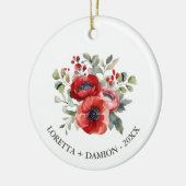 Rode Bloemige Kerst Keramisch Ornament (Links)