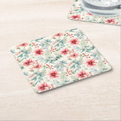 Rode Bloemige Kerst Papier Onderzetter (Schuin)