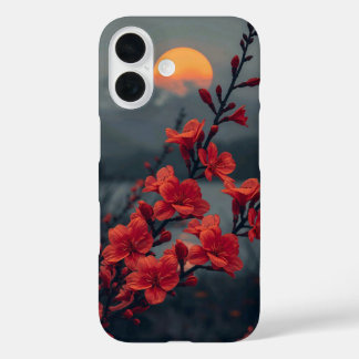 Rode Bloemige Maan Hoesje | Elegante Rode Bloesems