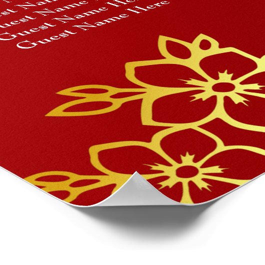 Rode bloemige moderne Chinese trouwzitjes Poster (Hoek)