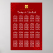 Rode bloemige moderne Chinese trouwzitjes Poster (Voorkant)