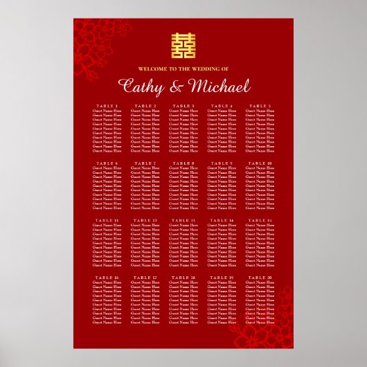 Rode bloemige moderne Chinese trouwzitjes Poster (Voorkant)