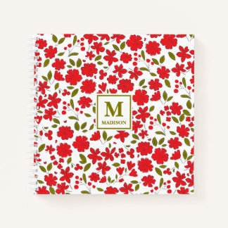 Rode Bloemige Monogram Notitieboek Journaal