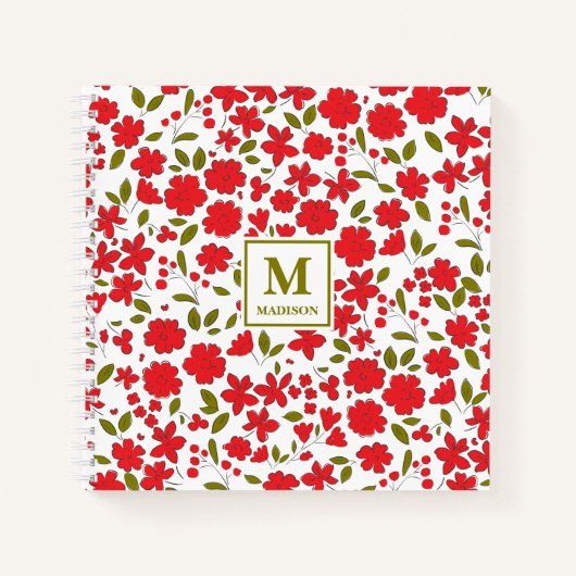 Rode Bloemige Monogram Notitieboek Journaal (Voorkant)