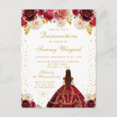 Rode bloemige prinses Quinceañera Briefkaart (Voorkant)