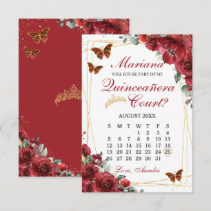 Rode bloemige Quinceanera 15 hof voorstelkaart RSVP Kaartje