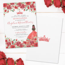 Rode Bloemige Quinceanera Uitnodiging