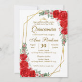 Rode bloemige Quinceañera uitnodiging (Voorkant)