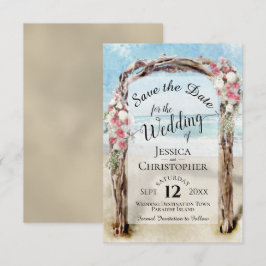 Rode Bloemige Rustieke Drijfhout Strand Pergola Tr Save The Date