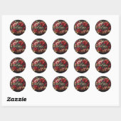Rode bloemige verjaardagssticker  ronde sticker (Vel)