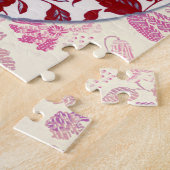 Rode Bloemige Vintage Kunst Kerstpuzzel Legpuzzel (Zijkant)