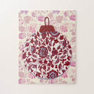 Rode Bloemige Vintage Kunst Kerstpuzzel Legpuzzel