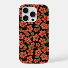Rode bloemige waterverf iPhone 15 pro case