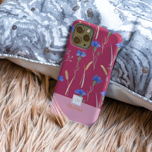 Rode Bloemige Wilde Bloem Monogram iPhone Hoesje