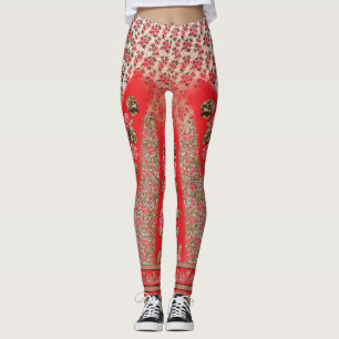 Rode bloemige yogabroeken voor vrouwen leggings