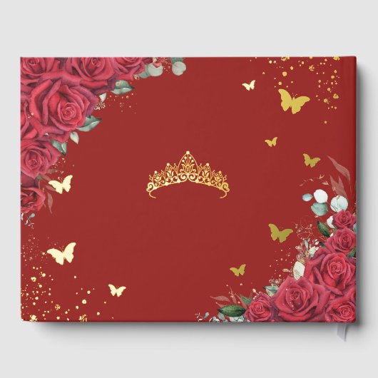 Rode Bloemjurk Quinceañera Quince 15 XV Gold Gastenboek (Achterkant)